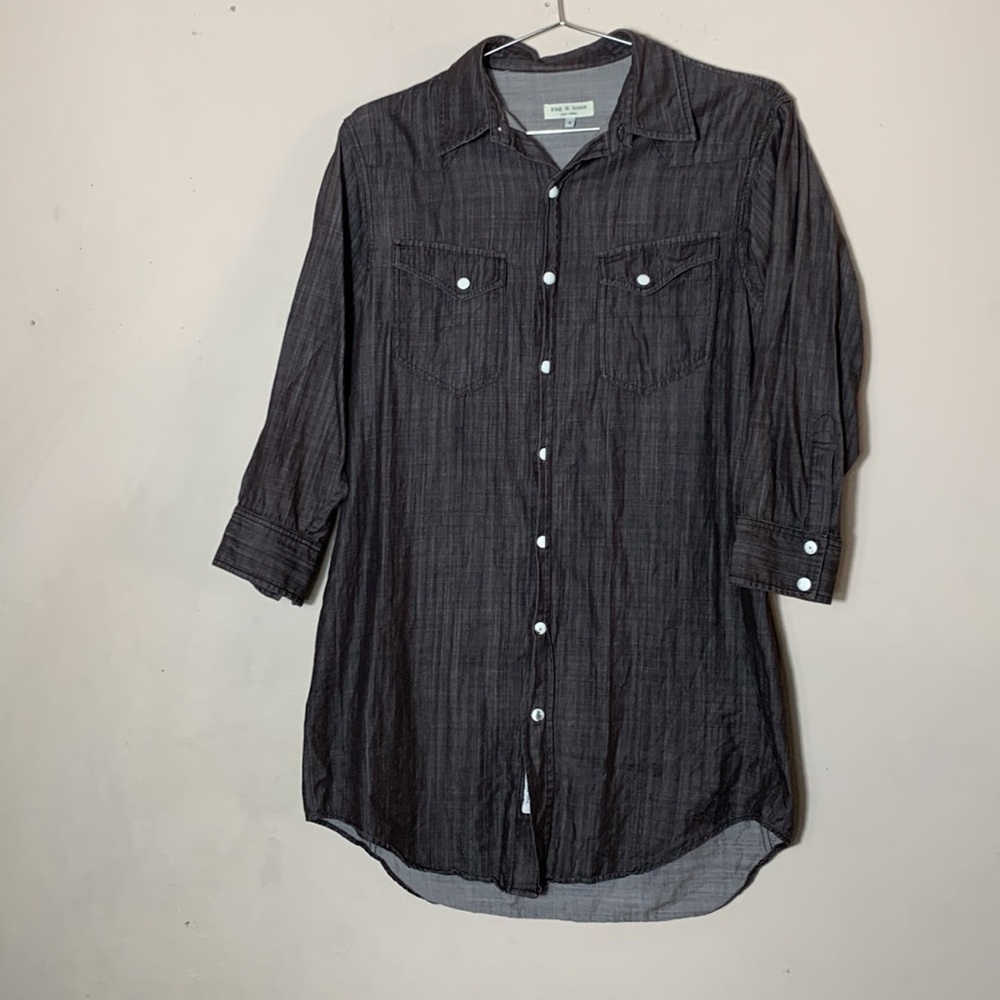 Rag & Bone Grey/Black Denim Western Shirt w Snaps Size 4